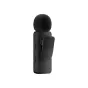 Boya BY-V10 V2.0 wireless lavalier microphone transmitter with USB-C port, featuring a sleek design, power and pairing buttons, and a black foam windshield for clear audio recording.