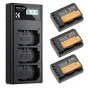 K&F Concept NP-FZ100 2280mAh triple slot LCD camera battery charger with three Sony-compatible batteries, front and back view