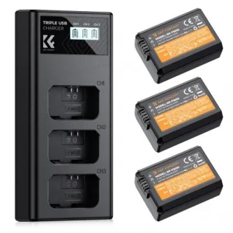 Батареи для камер - K&F NP-FW50 Camera Battery 1100mAh, 3-pack + Charger LCD display - быстрый заказ от производителя Лучший выбор профессионалов