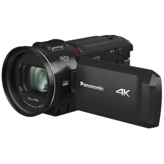 Panasonic HC-VX3 4K camcorder with 25mm f/1.8 lens, 32x optical zoom, and extended lens hood
