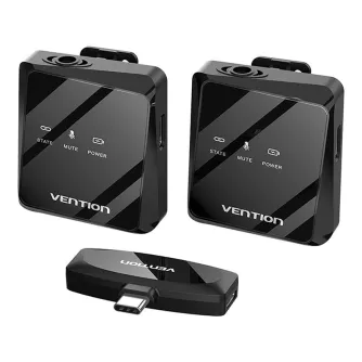 Bezvadu piespraužamie mikrofoni - Wireless microphone x2 Vention NCBB0 USB-C (black) NCBB0 - ātri pasūtīt no ražotāja