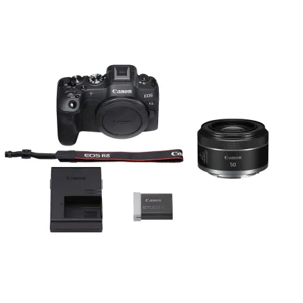 Canon EOS R8 Camera with RF 50mm F1.8 Lens Bundle 4515C005