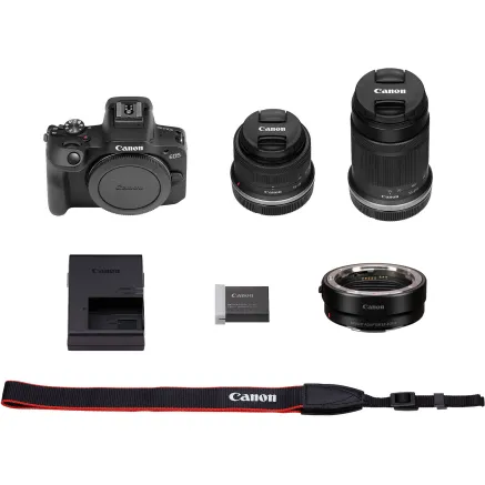 Canon EOS R100 w RF-S 1845MM IS STM + RF-S 55-210MM F5-7.1 IS STM + RF adapter