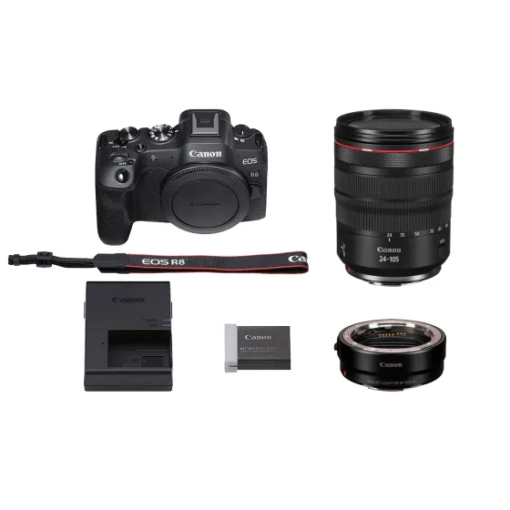 Canon EOS R8 RF 24-105mm F/4L IS USM and Adapter 5803C002