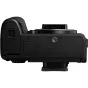 Panasonic Lumix S5M2X mirrorless camera body rear view with professional design, featuring USB-C, microphone, and headphone ports for high-quality video recording