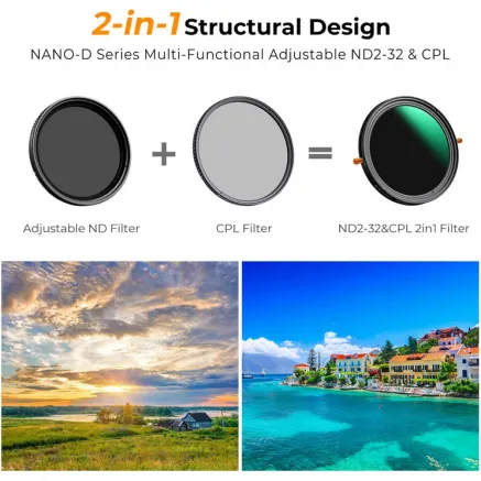 K&F Concept K&F 62MM, D Series,multifunctional CPL+Variable/Fader ND 232 filter, HD, Waterproof, Anti Scratch, KF01.2404