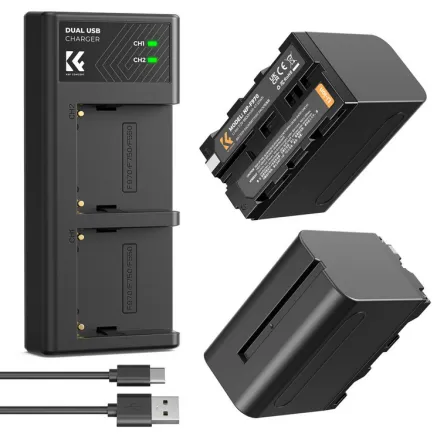 K&F Concept K&F NP-F970 Digital Camera Dual Battery with Dual Channel Charger, Two batteries + charger + Type C KF28.0047