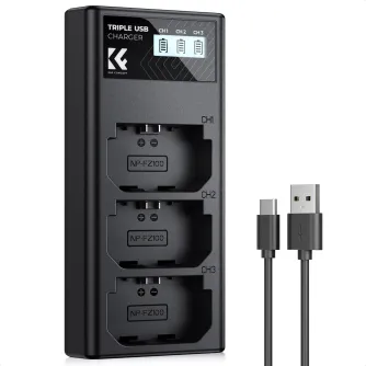 Chargers for Camera Batteries - K&F Concept Sony NP-FZ100 3-pack Camera Charger with LCD Display/With Micro USB and Type-C cable KF28.0061 - quick order from manufacturer