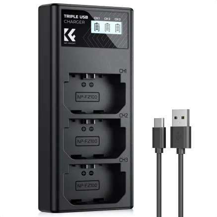 K&F Concept Sony NP-FZ100 3-pack Camera Charger with LCD Display/With Micro USB and Type-C cable KF28.0061