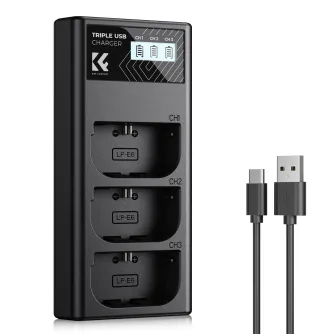 Chargers for Camera Batteries - K&F Concept Canon LP-E6NH 3-pack Camera Charger with LCD Display/With Micro USB and Type-C cable KF28.0062 - quick order from manufacturer