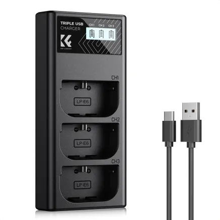 K&F Concept Canon LP-E6NH 3-pack Camera Charger with LCD Display/With Micro USB and Type-C cable KF28.0062