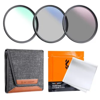 Filtru komplekti - K&F Concept K&F 58mm 3pcs Professional Lens Filter Kit (MCUV/CPL/ND4) + Filter Pouch+3pcs*Cleaning Cloth SKU.1940V2 - ātri pasūtīt no ražotāja