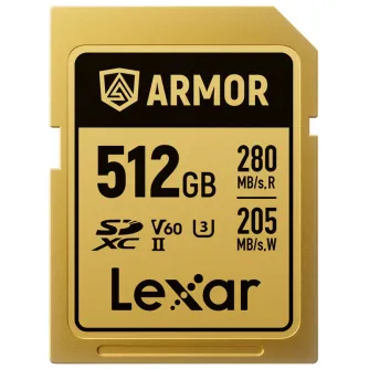 Atmiņas kartes - LEXAR SDXC ARMOR GOLD UHS-II U3, STAINLESS STEEL, IP68 R280/W210 (V60) 512GB LSDAMGL512G-RNNNG - ātri pasūtīt no ražotāja