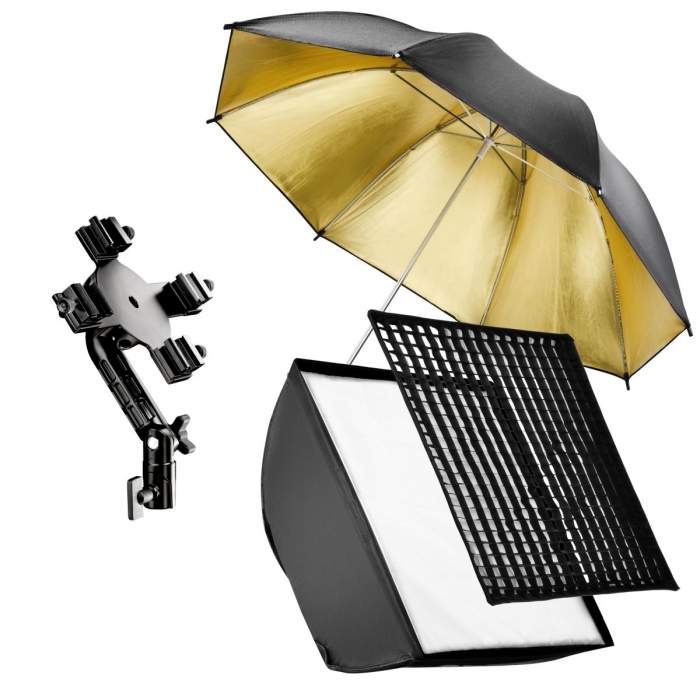 Acessories for flashes - walimex Set 4 Flash Holder, SB 60, Umbrella gold - quick order from manufacturer