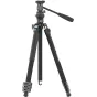 Sirui L-224F carbon fiber tripod with KV-5 ball head, adjustable legs, hanging hook, and lever ball head, fully assembled against a white background.