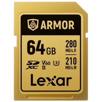 Memory Cards - LEXAR SDXC ARMOR GOLD UHS-II U3, STAINLESS STEEL, IP68 R280/W210 (V60) 64GB LSDAMGL064G-RNNNG - quick order from manufacturer