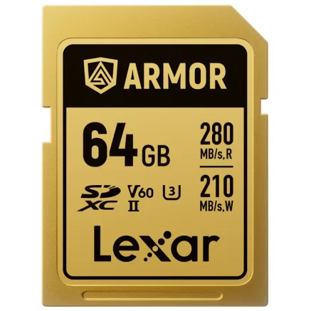 LEXAR SDXC ARMOR GOLD UHS-II U3, STAINLESS STEEL, IP68 R280/W210 (V60) 64GB LSDAMGL064G-RNNNG