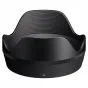 Sigma 17-40mm f/1.8 DC Art lens rear view with attached hood, showcasing water- and oil-repellent front element and durable Canon RF mount