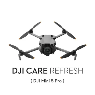 DJI Care Refresh 1-gada plāns DJI Mini 5 Pro dronam ar četriem propēleriem un priekšā uzstādītu kameru