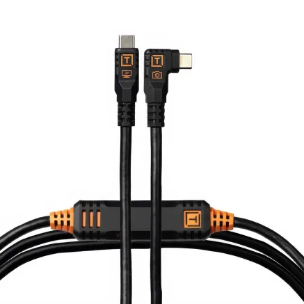 Tether Tools TetherPro Optima 10Gbps USB-C, 4.6m, Black, Straight to Right, Orange Boost