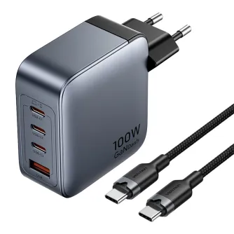 Mobilo tālruņu, planšetdatoru, GPS lādētāji - Vention power charger 3x USB-C, 1x USB-A, (100W/100W/30W/30W) (grey) with USB-C to USB-C cable (1m) (black) - perc šodien Master Foto veikalā un ar piegādi