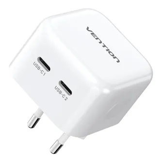 Wall charger - Vention FBPW0-EU USB(C+C) GaN (35W/35W) сетевое зарядное устройство (белый) - купить сегодня в магазине Master Foto и с доставкой