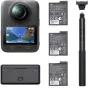 DJI Osmo 360 akciju kamera Adventure Combo ar 8K videu, 120MP stilliem un aksesuāriem, tostarp trim rezervēm baterijām, selfie stiķi un baterijas kasti.