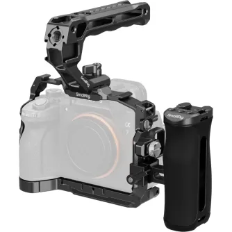 SMALLRIG 6026 Advanced Cage Kit for Sony Alpha 7 V/7R V/7 IV, melna alūmīnas ģērmeņa ar galvenu rokas un pēdējo akumulatoru gripu, nodarbināta papildu montažu punktiem un aizsardzības.