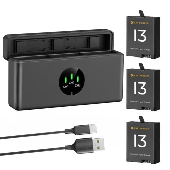K&F Concept K&F Gopro 13 Kameras Akumulators 2100mAh 3-pakā Lādētājs