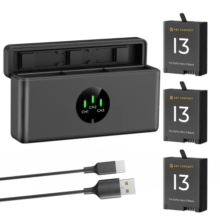 K&F Concept K&F Gopro 13 Камера Батарея 2100mAh 3-пак Л Charger