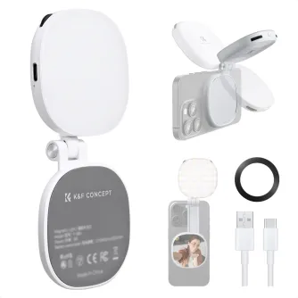 K&F Concept Magnētiskā Selfie Gaisma ar 360 Grādu Rotāciju un Spoguli