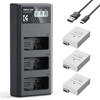 K&F Concept Canon LP-E8 Akumulators 1200mAh 3-iepakots Lādētājs