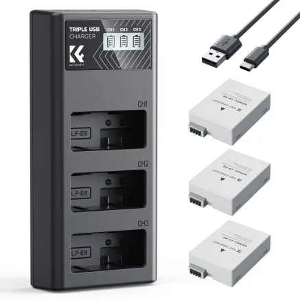 K&F Concept Canon LP-E8 Akumulators 1200mAh 3-iepakots Lādētājs