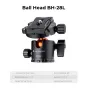 K&F Concept BH-28L balo galva ar 10 kg lēknes kapacitāti, alumīna alejas materiāls, ar teksto izgatavošanas plakni, 360° rotācijas knobu un skaitļošanaszīmes, parādīta kā neatkarīga studiju attēls.