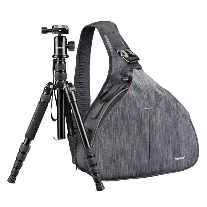 mantona camera bag triangle grey + DSLM tripod - Photo Tripods