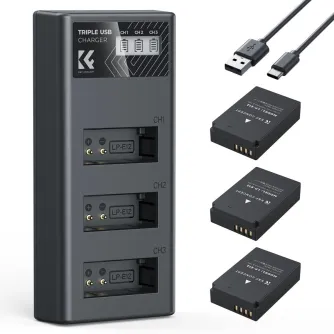 K&F Concept K&F LP-E12 Kameras Akumulators 1100mAh 3-paku Lādētājs