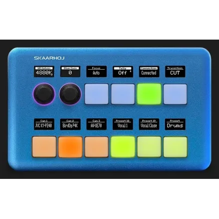 Skaarhoj Quick Pad Blue - 10 pogas, 2 enkodēri, PoE barošana
