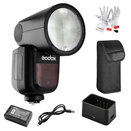 Godox V1 uz kameras zibspuldze Canon noma