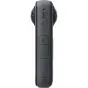 Insta360 X5 8K action camera rear view with dual lens housings, power and mode buttons, USB-C port