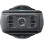 Insta360 X5 8K 360-degree action camera front view featuring a central lens, textured grip, multiple buttons, and waterproof design.