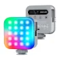 Neewer BL60C magnetic LED light with RGB color gradient on front panel, showcasing 60 LED array and control interface on back side