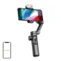 AOCHUAN XE 3-axis gimbal stabilizer with RGB lighting attached to smartphone for professional video recording, featuring adjustable arm and control interface