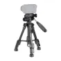Neewer TP02 kompakts statīvs ar 3-vērtu galvu un kameras montāžu, piemērots mobilajiem telefoniem un DSLR kamerām līdz 2 kg, ar regulējamu augstumu un vieglu pārvadāšanu.