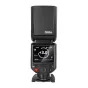 Neewer Z880-N zibspuldze ar litija bateriju, priekšējā skats ar LCD ekrānu, kas rāda +3.0 kompensāciju, regulējamu 20-200mm zoomu un i-TTL kontroli