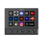 Ulanzi D200X creative control panel featuring 14 customizable LCD keys and 3 encoder knobs, top view displaying app icons and time on the screen