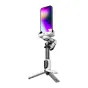 Стабилизатор AOCHUAN M1 Pro с RGB-подсветкой белого цвета, установленный на смартфоне со штативом и видимым пультом дистанционного управления