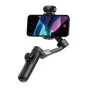 AOČUAN X Pro stabilizators ar AI sensoru un pievienotu viedtālruni, redzams OLED ekrāna priekšpuse stabilai mobilai filmēšanai