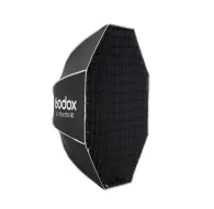GODOX UL BOX Octa 90 softbox in black fabric with grid pattern, front view displaying logo and model name.GODOX UL BOX Octa 90 softbox in black fabric with grid pattern, front view displaying logo and model name.