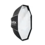 Godox UL BOX Octa 90 softbox atvērtā skatījumā ar baltu difuzoru un melnu rāmi, ar tīkla piestiprinājumu precīzai gaismas vadībai fotografijā