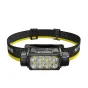 Nitecore HC75 UHE darba galvaskrūts lampa ar 3000 lumeniem, regulējamu LED matricu un uzlādējamu akumulatoru, redzama priekšējā skatā ar spilgtu apgaismojumu